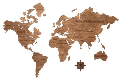 Карта Мира из дерева "Brown" - фото 5004